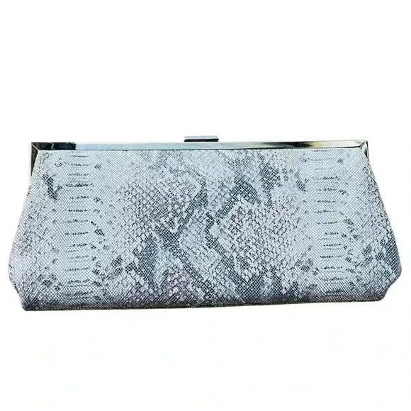 Danier Clutch Purse Genuine Leather Medium Size DarkGrey/Light Grey/White - Picture 9 of 9